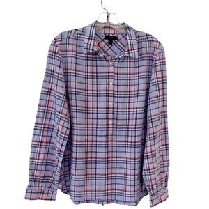 💜 J Crew 100% Cotton Gathered Popover Long Sleeve Plaid Shirt